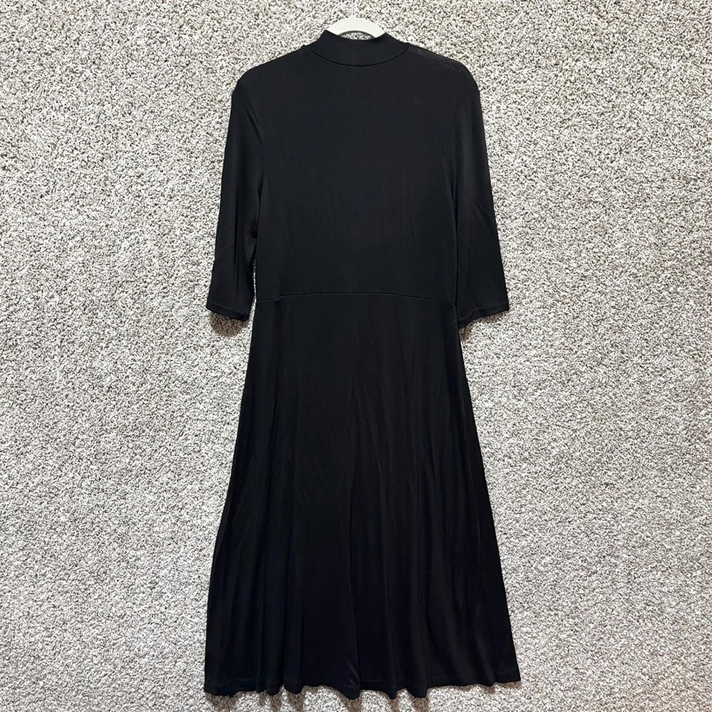 Vince Dress Women's Large Black Elbow Sleeve Mock Neck Fit and Flare Midi NWT - Picture 8 of 9